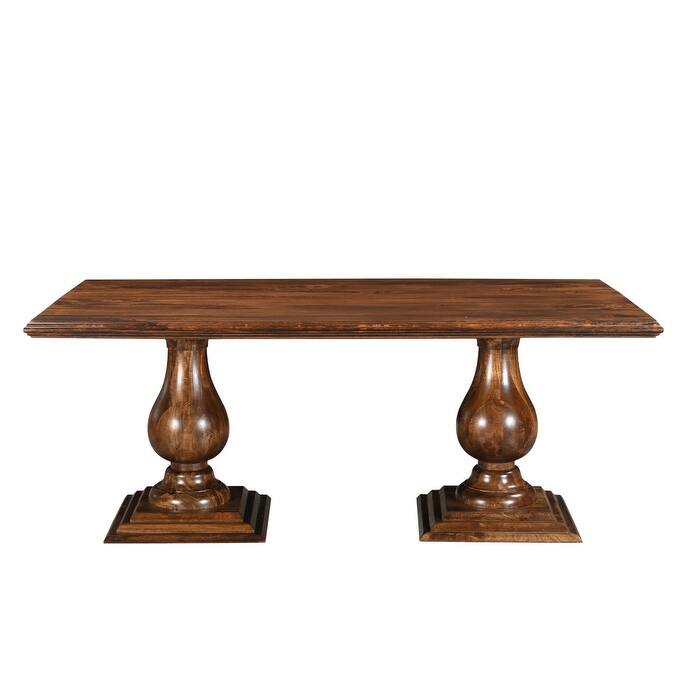 HomeRoots 75" Dark Brown Wood Double Pedestal Base Dining Table - 75.00 in. x 30.00 in. x 42.00 in.