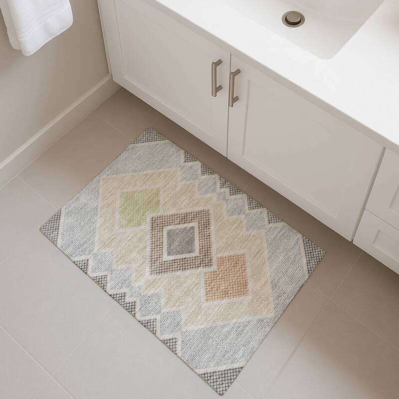 Premium Washable Super Soft Modern Global Mayfield Rug - Pewter - 1'8" x 2'6"