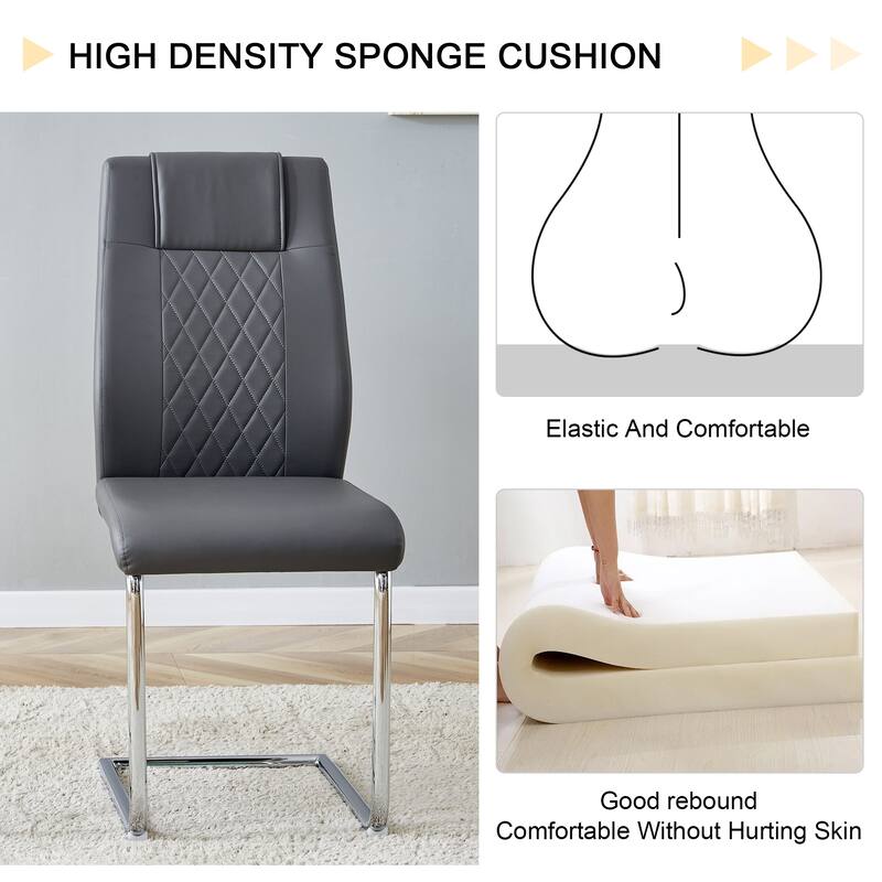 Modern 7-Piece Dining Table and Chair Set, 63" Faux Marble Glass Table with Stainless Steel Legs and PU Dining Chair