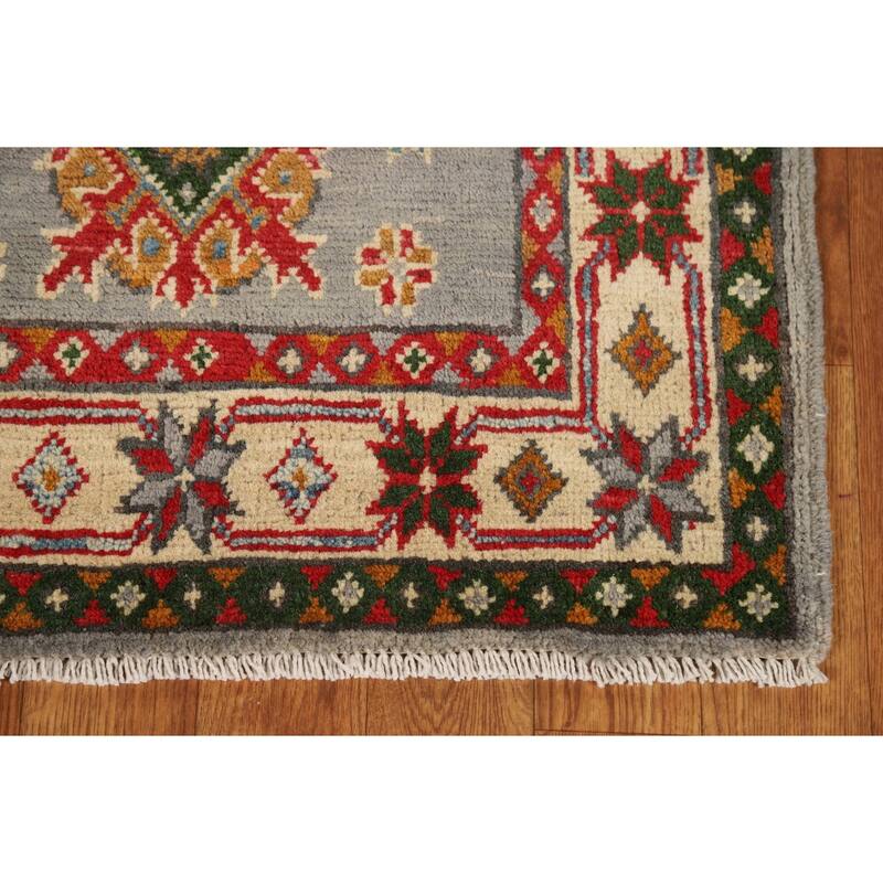 Geometric Kazak Oriental Foyer Rug Hand-Knotted Wool Carpet - 2'0"x 3'0"