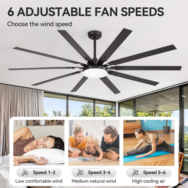 Large 84"/72" Reversible 10-Blade Integrated Ceiling Fan with LED Light Kit and Remote