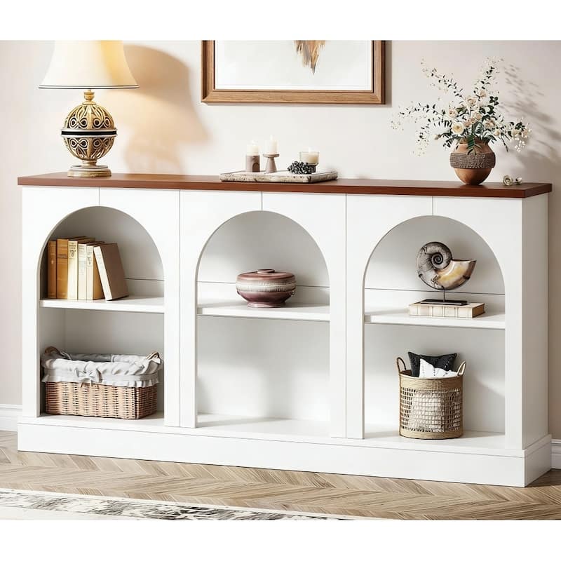 Farmhouse TV Stand for TVs Up to 65 Inches, Farmhouse Entertainment Center with Storage - White/Brown