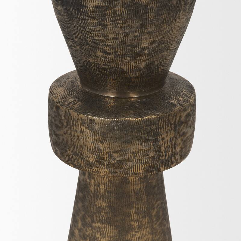 Odilia Large Textured Antiqued Gold Metal Geometric Pillar Candle Holder