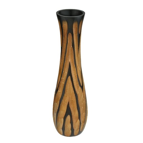 Handmade Beautifully Hand Carved Etched Dark Brown Mango Tree Wood Vase (Thailand). Opens flyout.