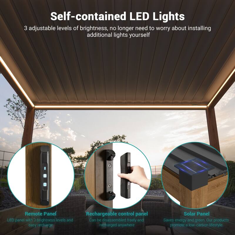 BONOSUKI Solar LED Louvered Pergola with Aluminum Frame for Modern Patio Living