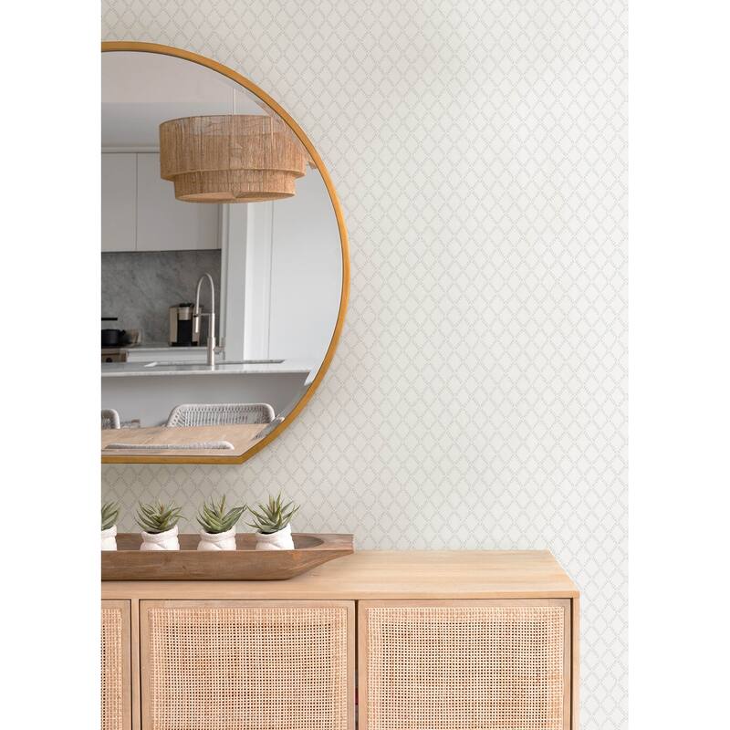 A-Street Prints Trevor White Leaf Trellis Wallpaper