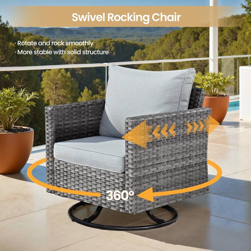 XIZZI 9-piece Outdoor Patio Wicker Sectional Sofa Set with Fire Pit Table