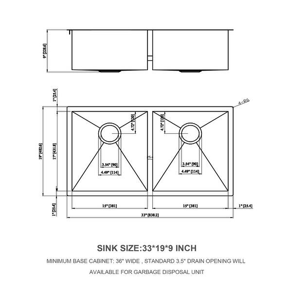 Modern Brushed Nickel Undermount Double Bowl Gauge Kitchen Sink 33in