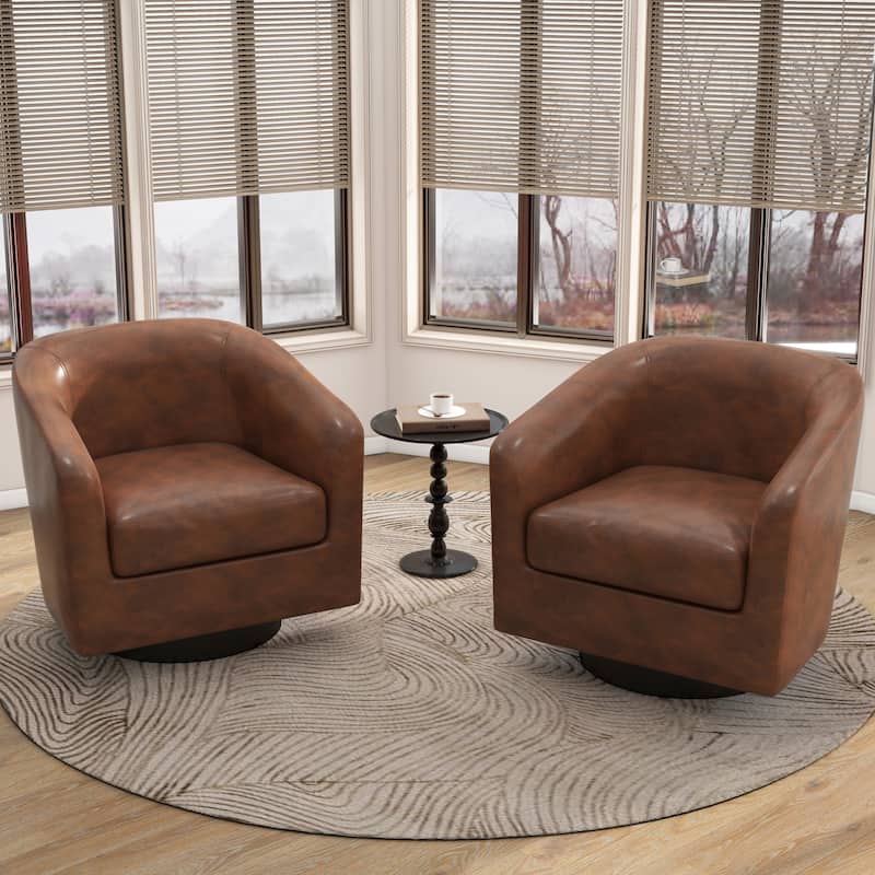 2 Set Round Barrel Chair 360-Degree Swivel Accent Chairs