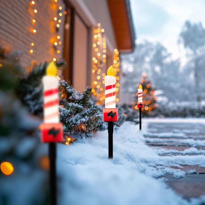 Candle with Holly Outdoor Christmas Pathway Markers - 17.25" - Set of 3 - Red