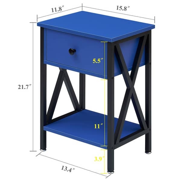 dimension image slide 4 of 12, VECELO Mid Century Modern Nightstand with Storage Shelves, Set of 2 Nightstands, End Table/Side Table
