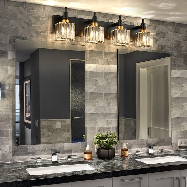 slide 2 of 7, 2/3/4-Light Modern Bathroom Crystal Vanity Light Wall Sconces 27.5 - Black Gold