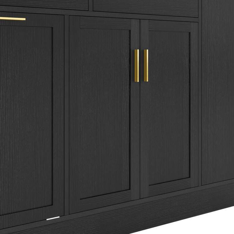 Multi-Functional Storage Sideboard Kitchen Island with Hidden Trash Can and Adjustable Spice Rack