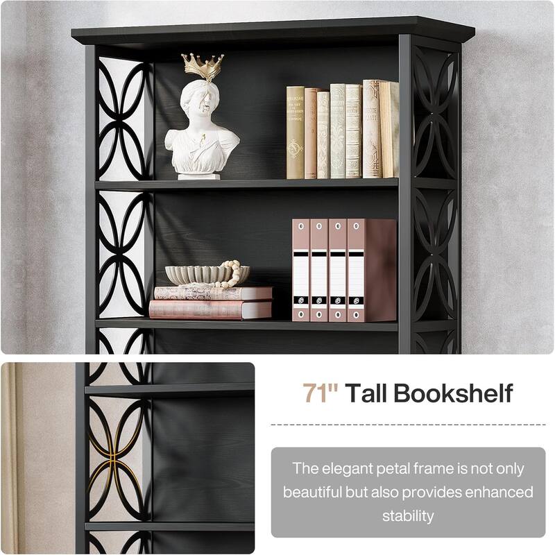 71 Inches Industrial Bookcase with Metal Frame