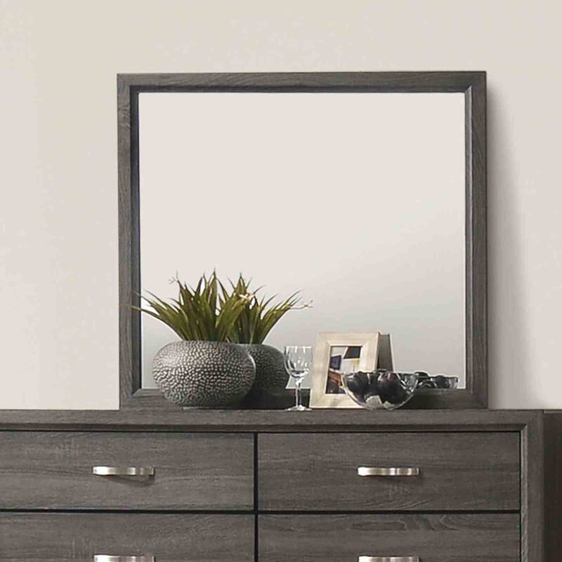 Contemporary Gray Finish 4pc Bedroom Furniture Set Panel Bed Dresser Mirror Nightstand