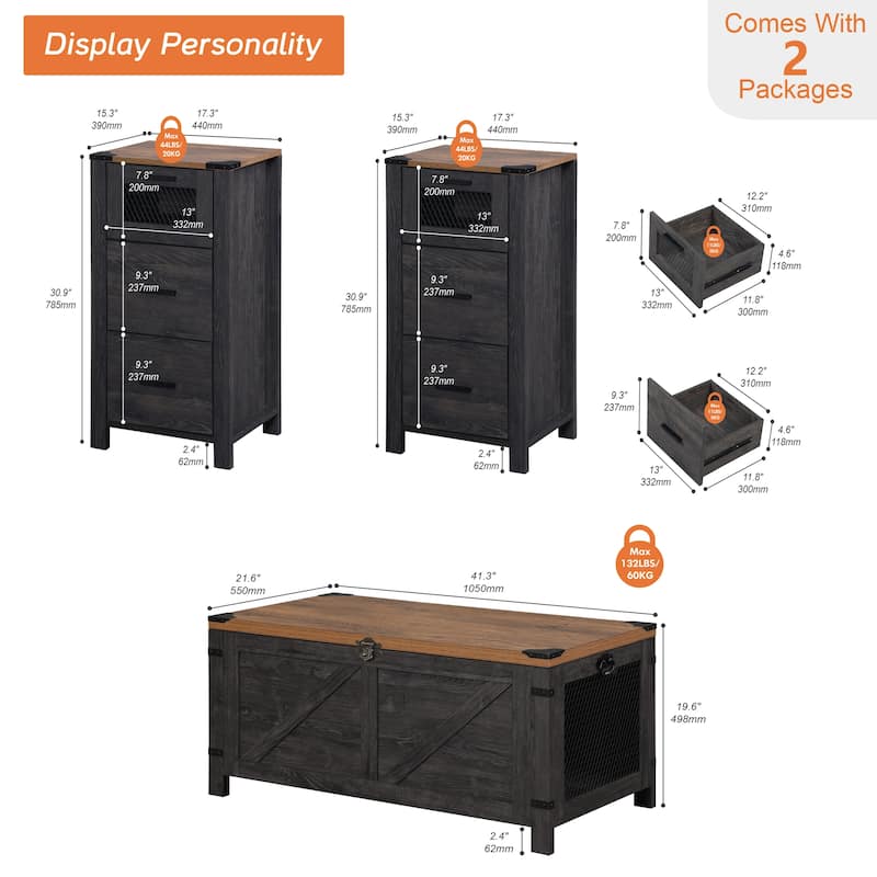 Lift top coffee table and end tabls set for living room