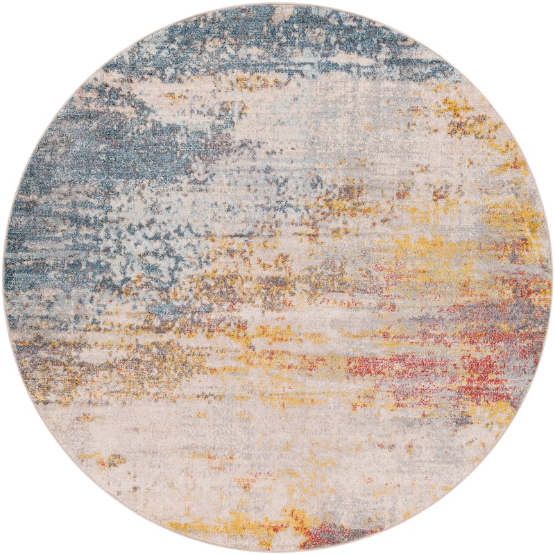 Livabliss Industrial Ankara Abstract Area Rug - 7'10" x 7'10" Round - Slate