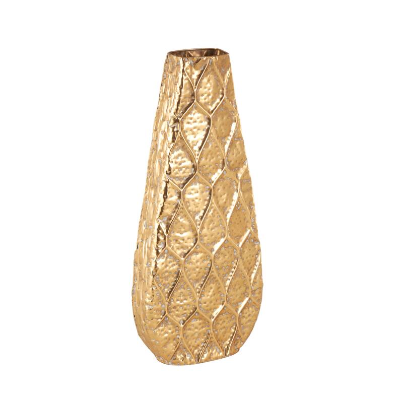 Gold Metal Textured Concaved Teardrop Vase with Spotted Gray Accents