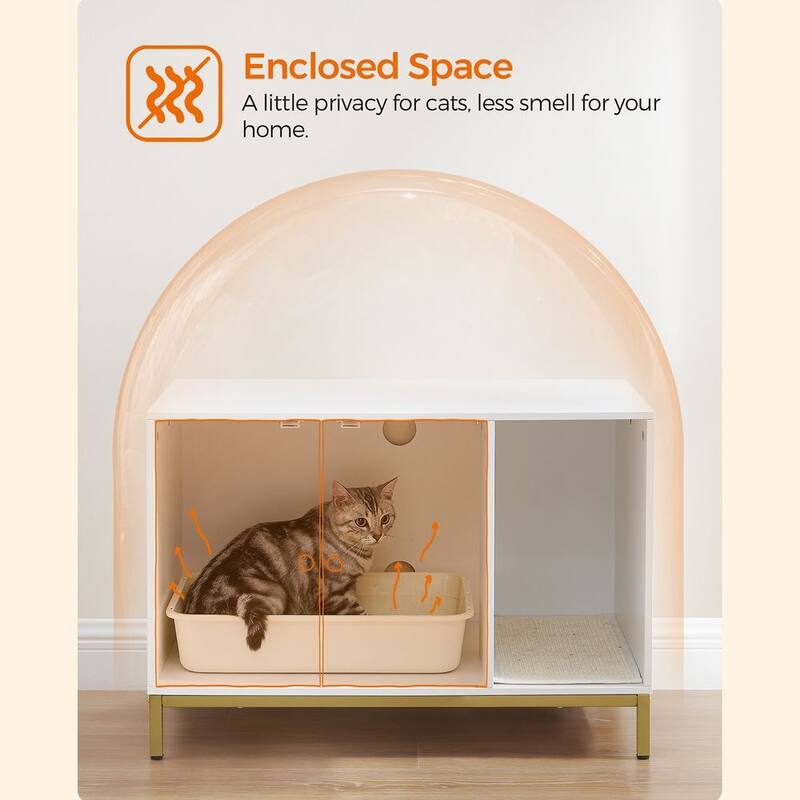 Wooden Enclosed Cat Litter Box Cabinet with Storage and Ventilation