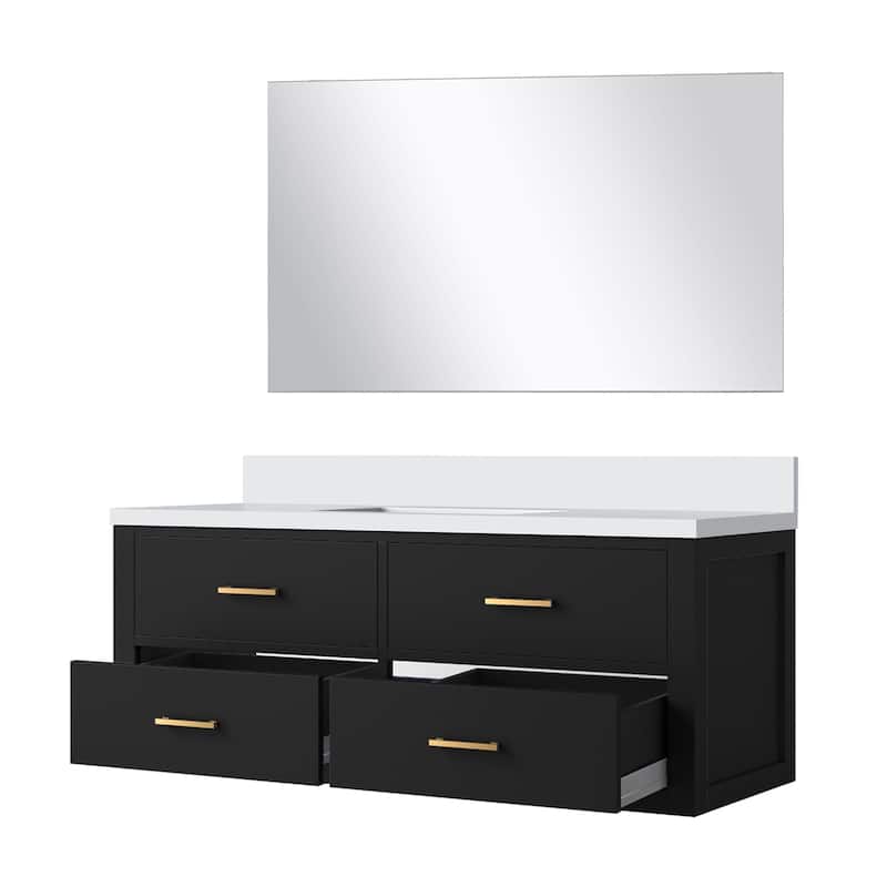 Castor Bath Vanity with Cultured Marble Top, Sink and Mirror