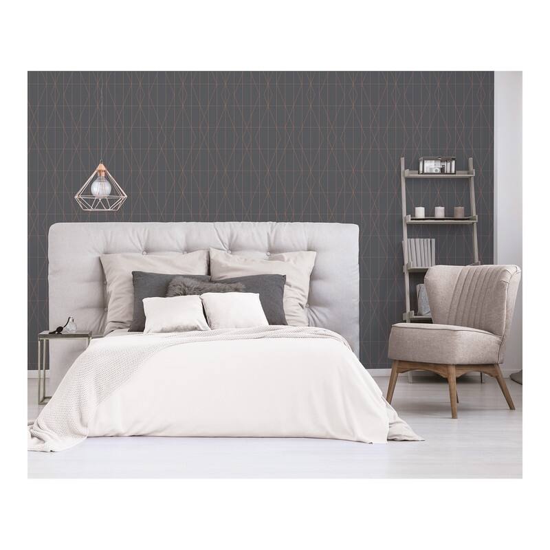 Brewster LeVeque Charcoal Deco Diamond Geo Wallpaper - 20.5 x 396 x 0.025