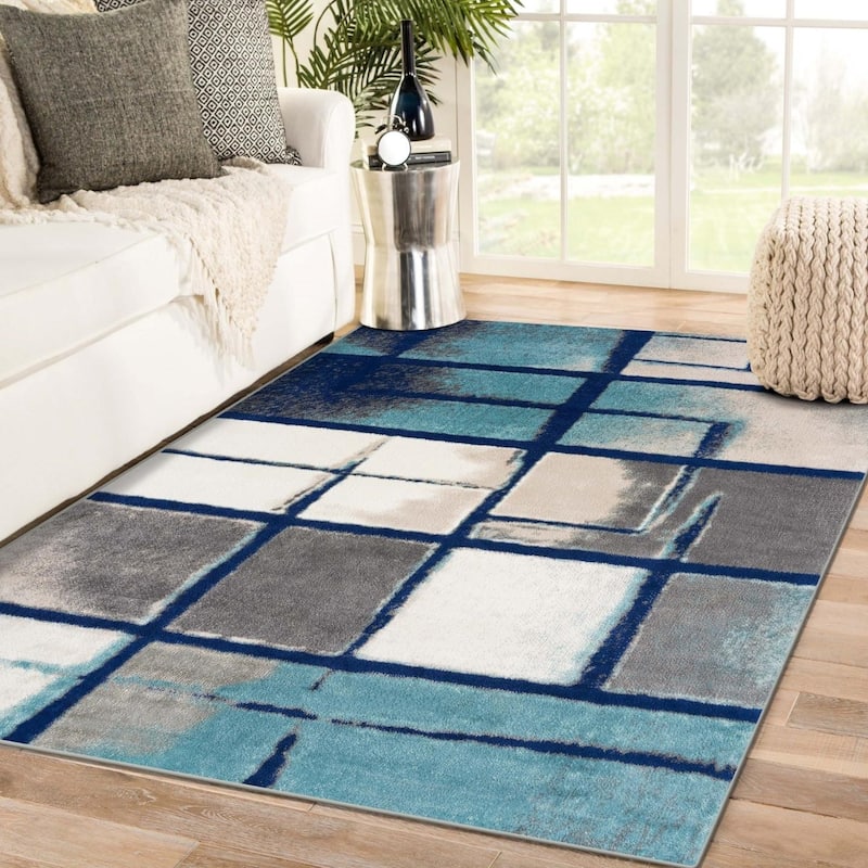 Luxe Weavers Abstract Geometric Grid Area Rug - 8' x 10' - Blue