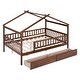 preview thumbnail 12 of 13, Walnut Full Size Wooden House Bed with Two Drawers