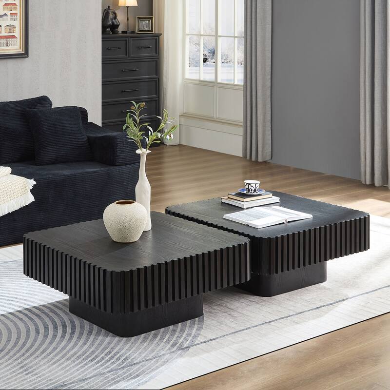 Modern 35.43 inch Handcraft Drum Coffee Table Square Coffee Table for Living Room