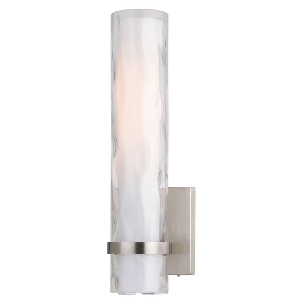 Vilo 1-Light 4.25 in. W Satin Nickel Bathroom Vanity Lighting Fixture, Clear Water and White Frosted Glass, Wall Mount Sconce