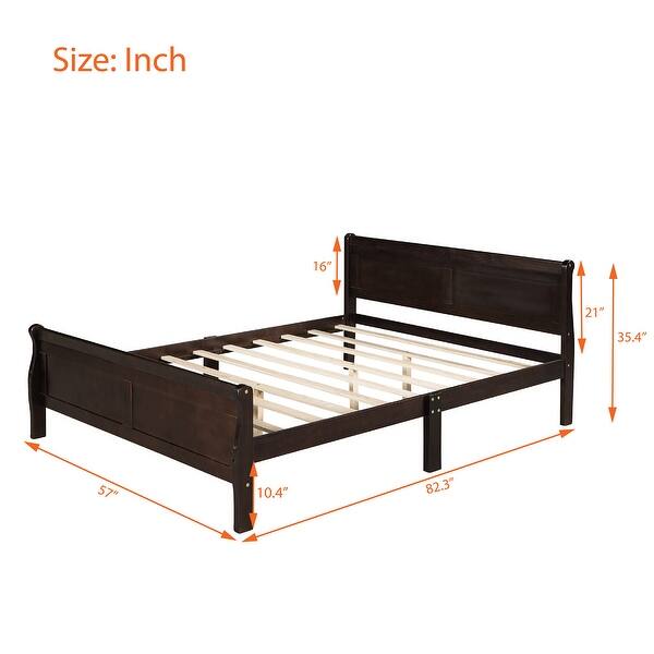 dimension image slide 4 of 9, Classic Wood Platform Bed with Headboard and Footboard, Solid Wood Bed Frame, Easy to Assemble, No Box Spring Needed