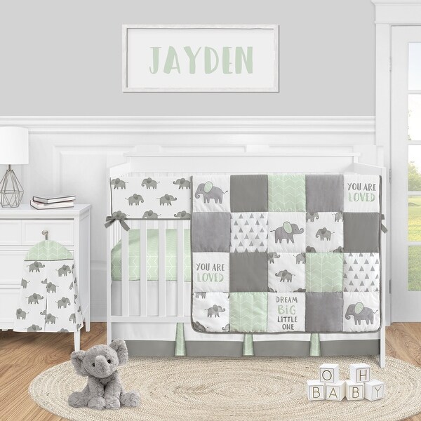 mint green and grey baby bedding