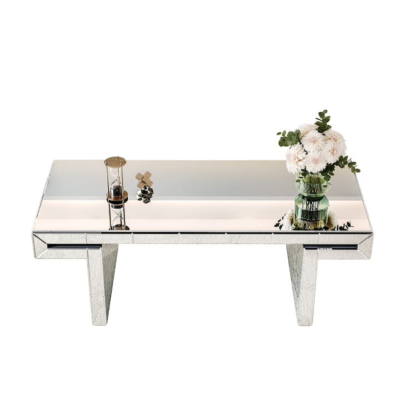 GDF Studio - Art Deco Mirrored Rectangular Coffee Table with Tempered Glass