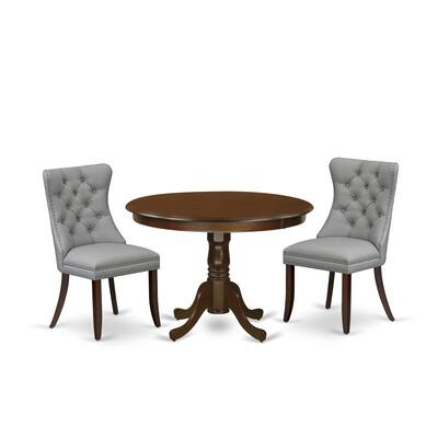 East West Furniture Dining Set Consists of a Round Kitchen Table and Upholstered Chairs, Mahogany (Pieces Options)