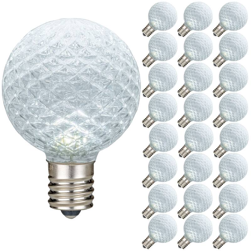 25 Pack LED G40 Faceted Plastic Filament Outdoor Globe Replacement Bulbs - White