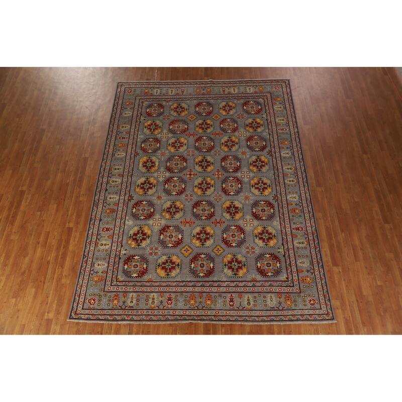 Hand Knotted Oriental 100% Wool Carpet Traditional Geometric Greys & Charcoal Kazak Area Rug - 11' 4'' X 8' 5''