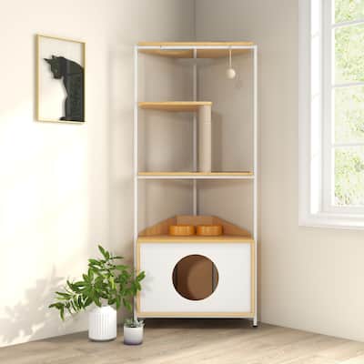 Sttoraboks Cat Tower, Cat Tree Scratching Post, Cat Condo with Feeding Station and Climbing Platforms - 16.34*58.72*23.62