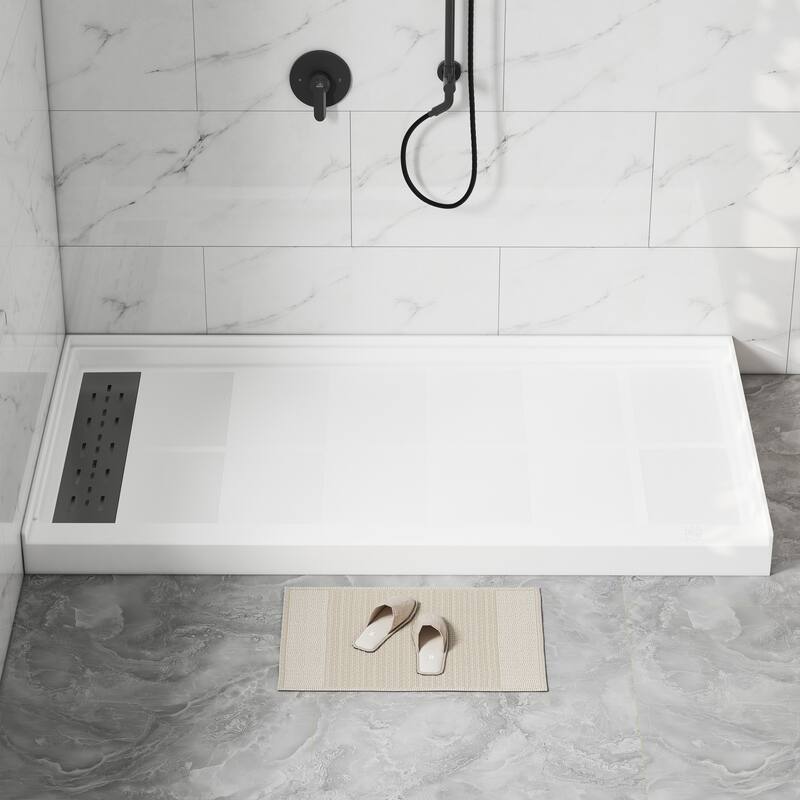 60 in. x 32 in. Elegant White Single Threshold Anti-slip SMC Rectangular Shower Base with Drain and Stainless Steel Drain Cover