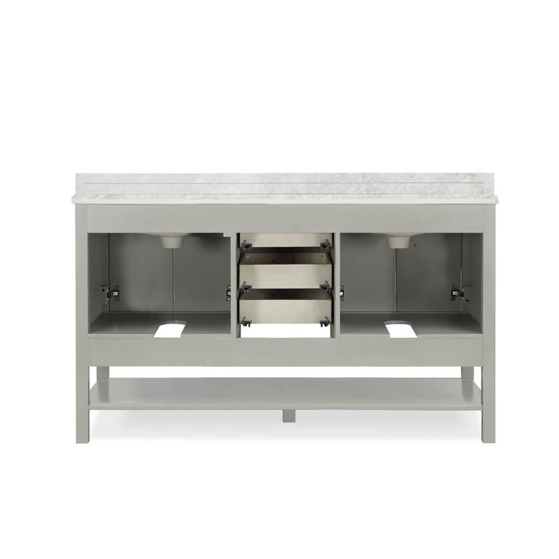 Furniture of America Anya 61" Double Bathroom Vanity with White Carrera Marble Top and Undermount Sink
