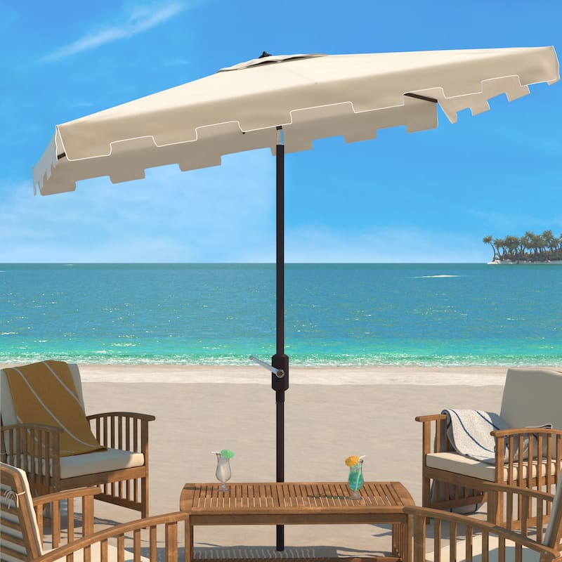 SAFAVIEH Outdoor Siena 7.5 Ft Square Market Umbrella, Base Not Included - Beige/White