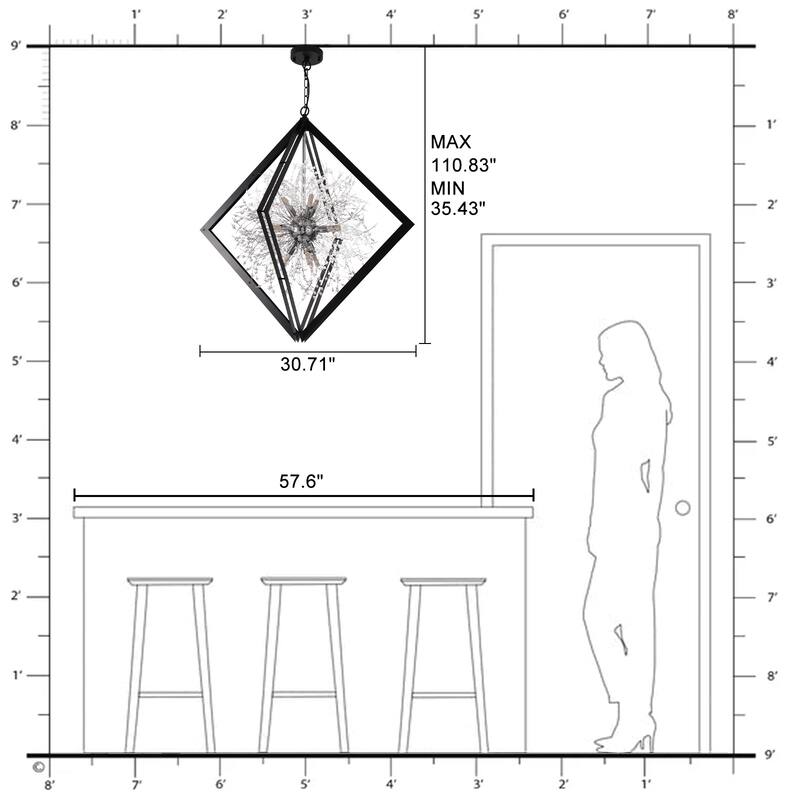 Modern Black Sputnik Crystal Chandelier Pendant Light for Dining Room - Dia.30.71-in