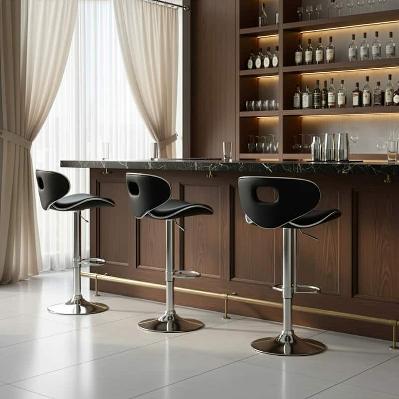 Adria White/Black/Grey Chrome Frame Adjustable Height Swivel Bar Stools (Set of 2)