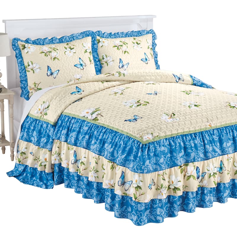 Butterfly Magnolia Triple Ruffle Bedspread