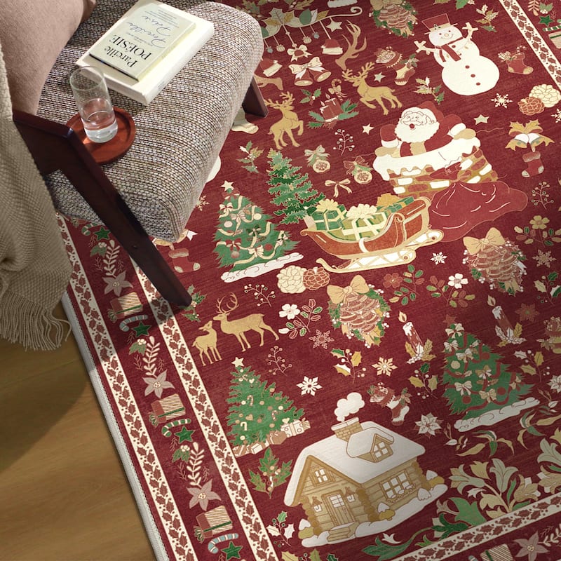 Mcow Holiday Magic Collection Machine-Washable Christmas Area Rug