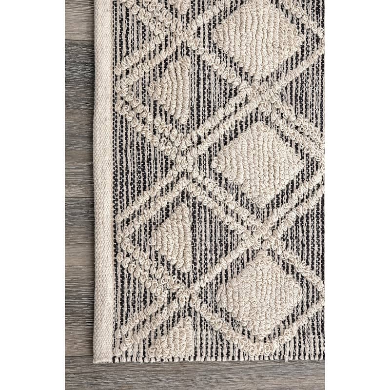 Nuloom Ivory Cotton Handmade Modern Geometric Trellis Cary Area Rug