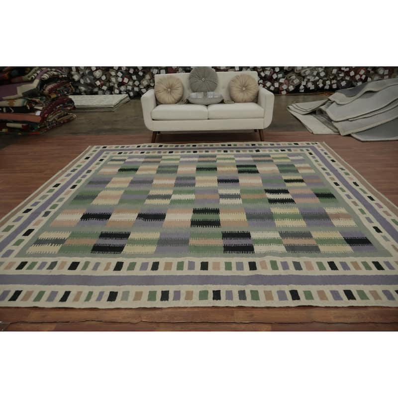 Hand Woven Oriental 100% Wool Carpet Southwestern Geometric Multi-Colored Kilim Area Rug - 10' 0'' X 9' 9''