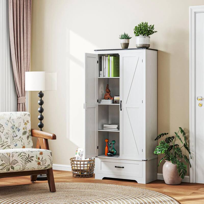 72" Farmhouse Kitchen Pantry Cabinet with Adjustable Shelves