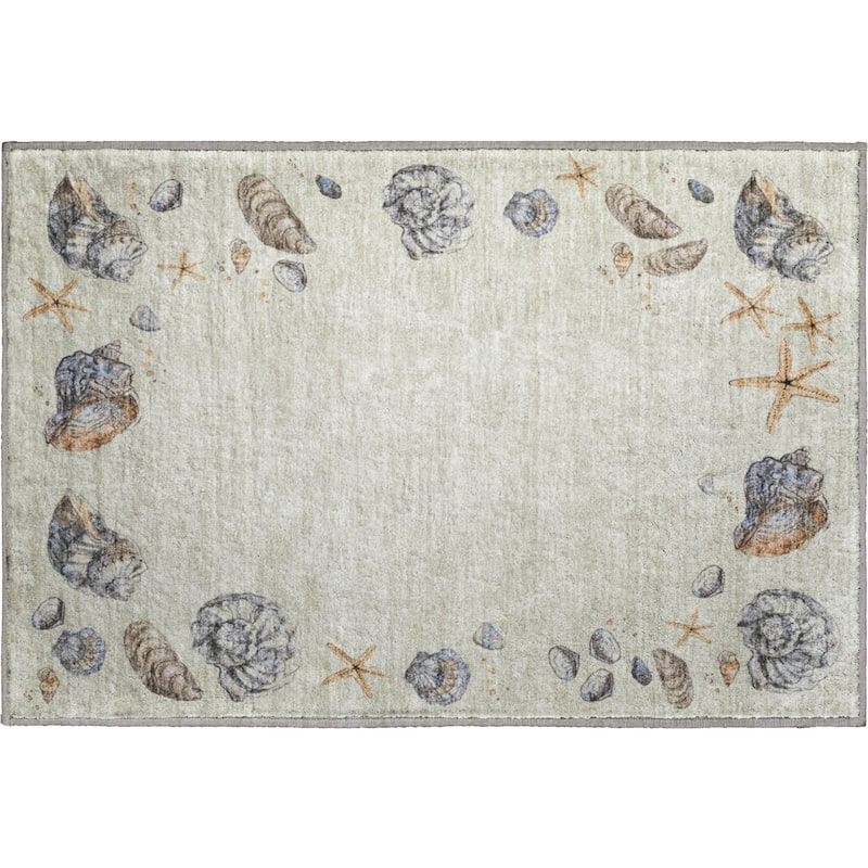Premium Washable Super Soft Coastal Shell Border Mayfield Rug