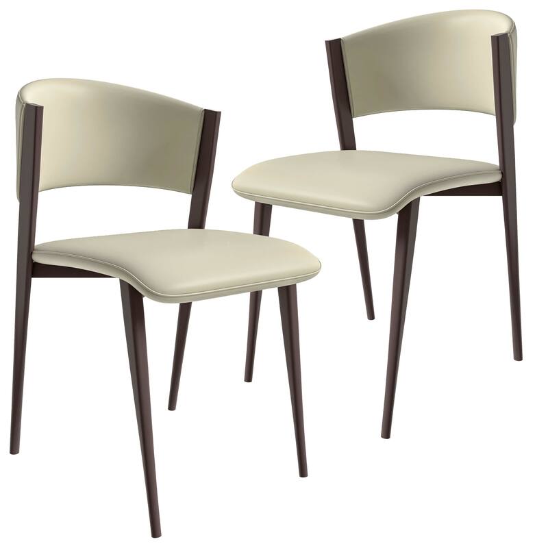 Leather Dining Chairs with Iron Legs and Open-Back Design Aspen Series Set of 2 - Light Grey