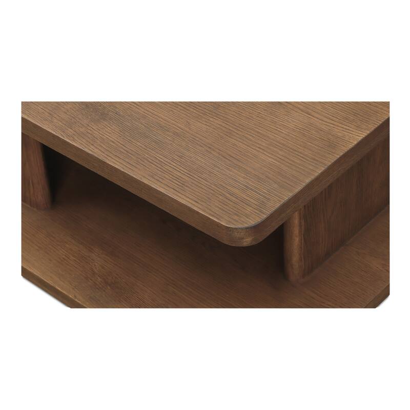 NADAAL STUDIOS Thalor Coffee Table, Large Rectangular Solid Oak Edge, Bullnose Vertical Support, Dark Brown