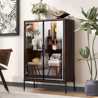 51.2 inch Display Cabinet Bookshelves, Curio Cabinet with Glass Doors & LED Lighting